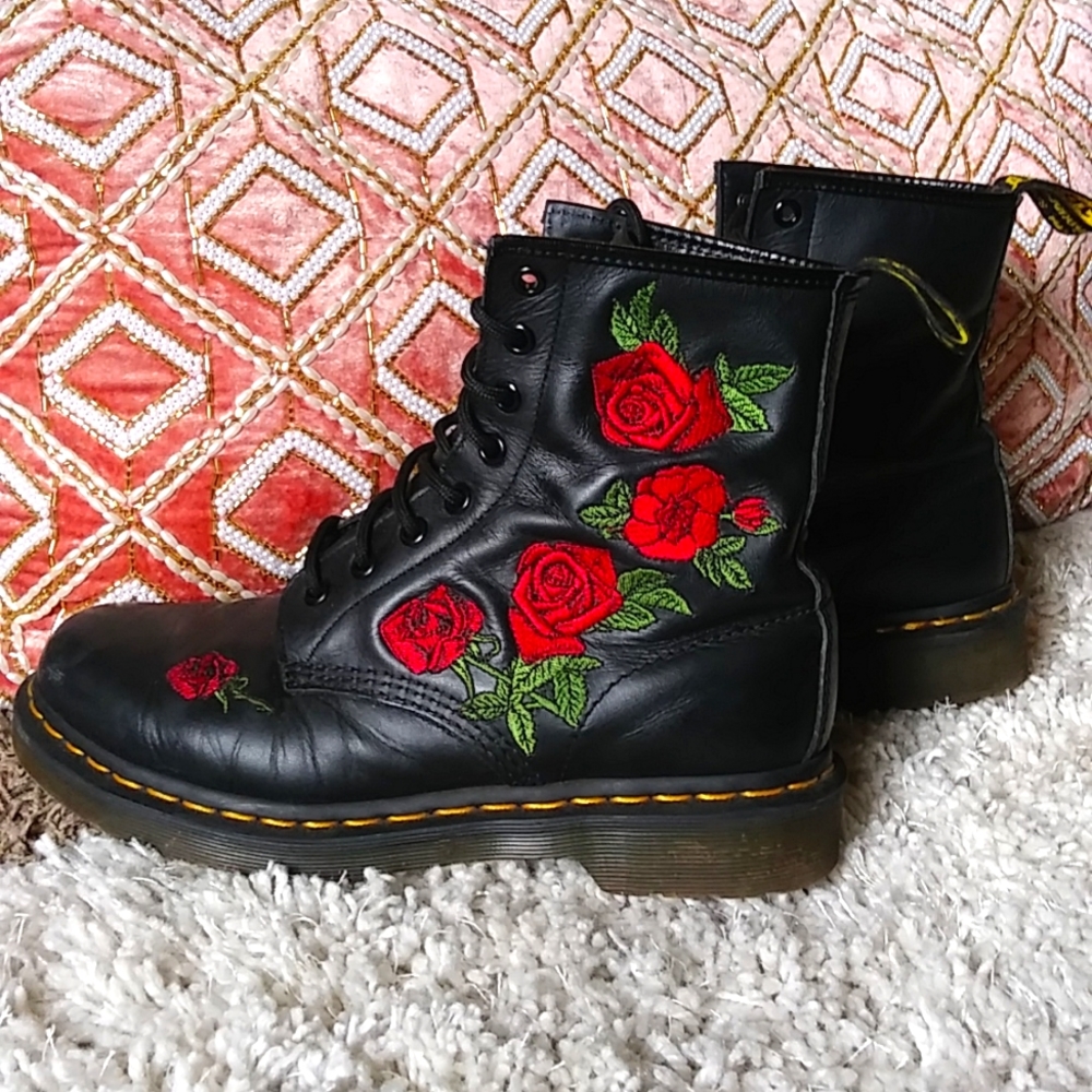 Doc Martens Boots Rose Embroidery